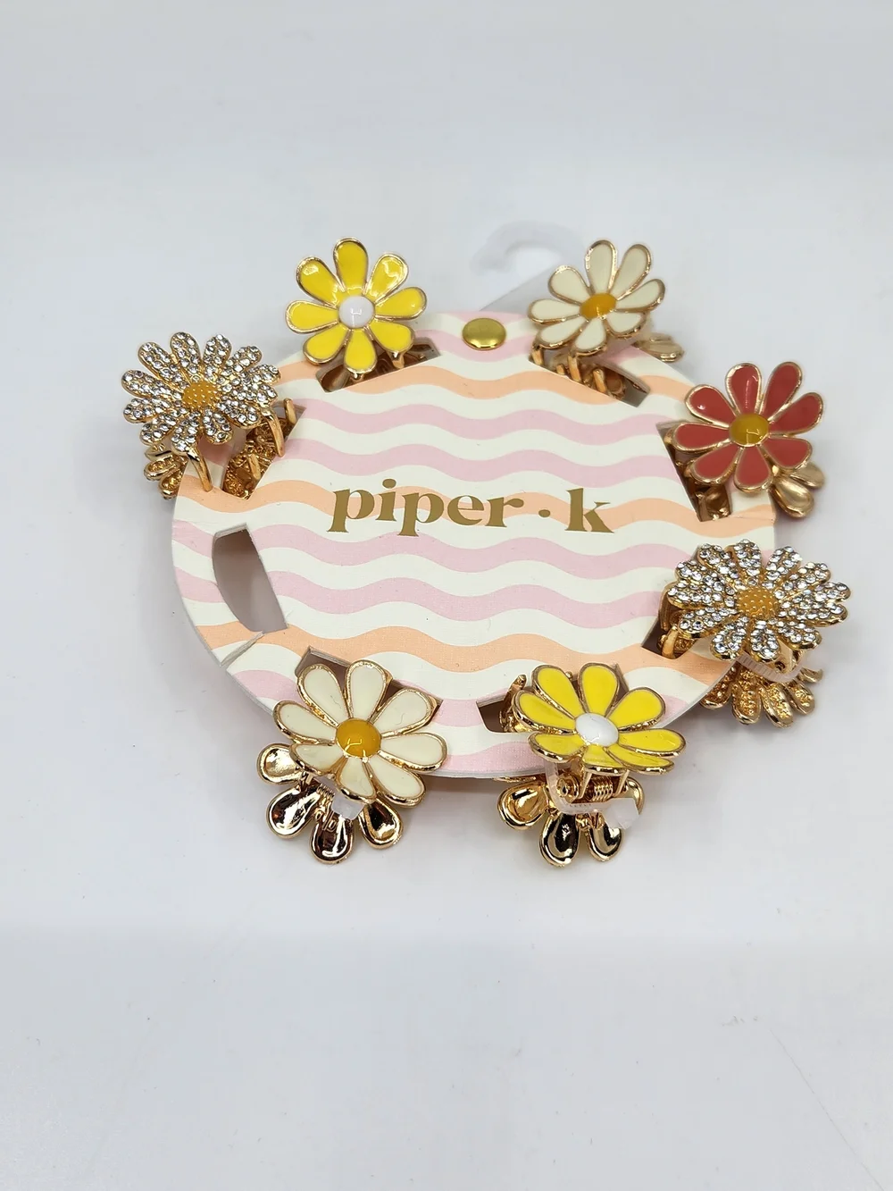 Piper K Daisy Mix Hair Clip Set in Yellow, Cream, Pink & Gold